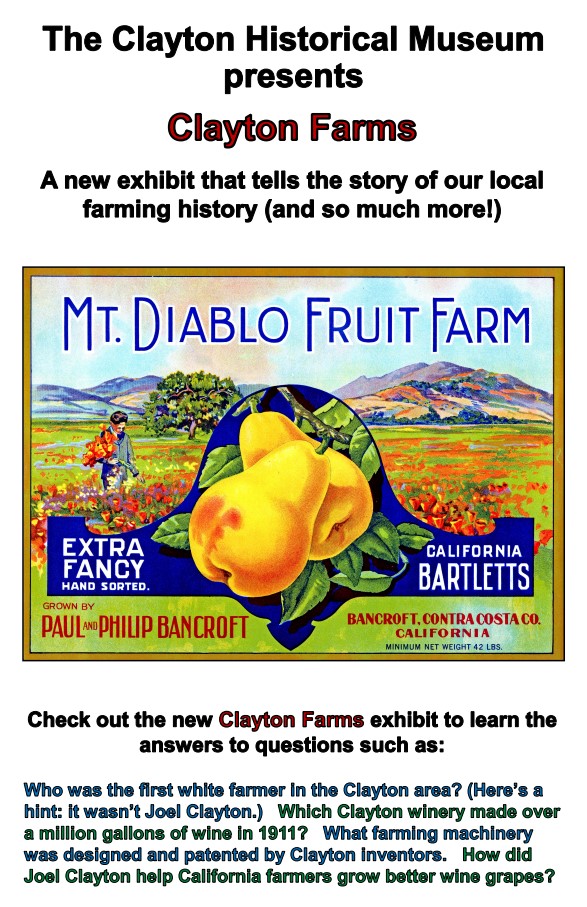 A colorful vintage advertisement for Mt. Diablo Fruit Farm, showcasing California Bartlett pears with the text highlighting the farm's history and connection to local farming.